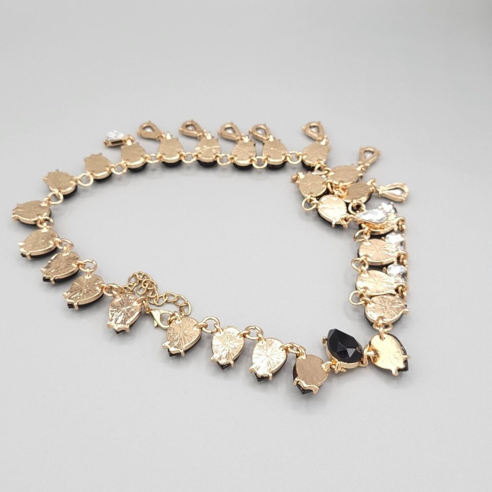 Womens Gold Tone Metal Black Clear Faceted Teardrop Crystal Necklace 19 in - Picture 6 of 9